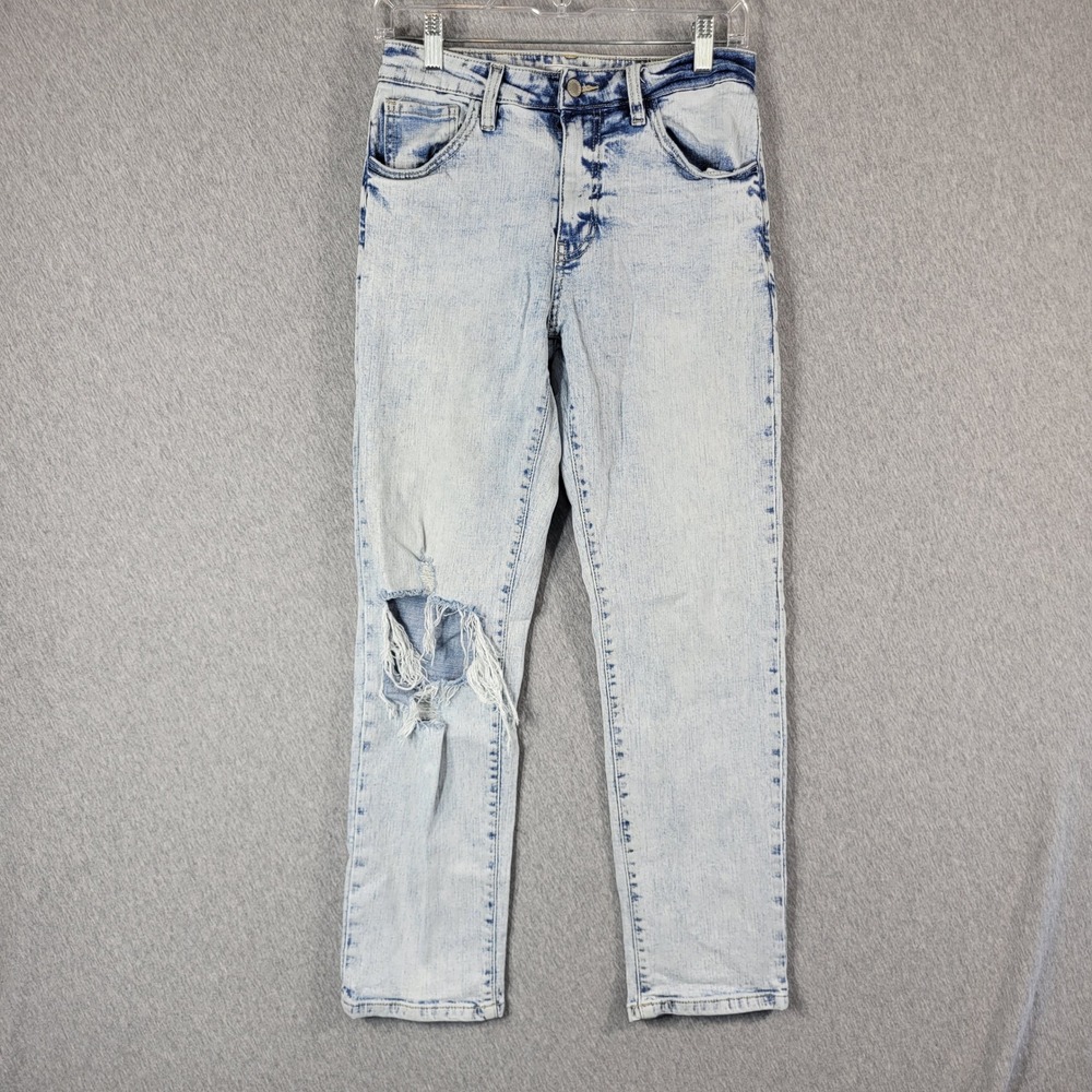 KanCan Jeans Women 26 Light Wash Distressed Relaxed Fit Acid Wash Grunge Concert